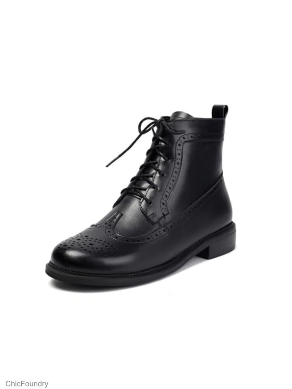 Women's Wingtip Oxford Combat Boots Side Zip Ankle Motorcycle Booties PU Rubber